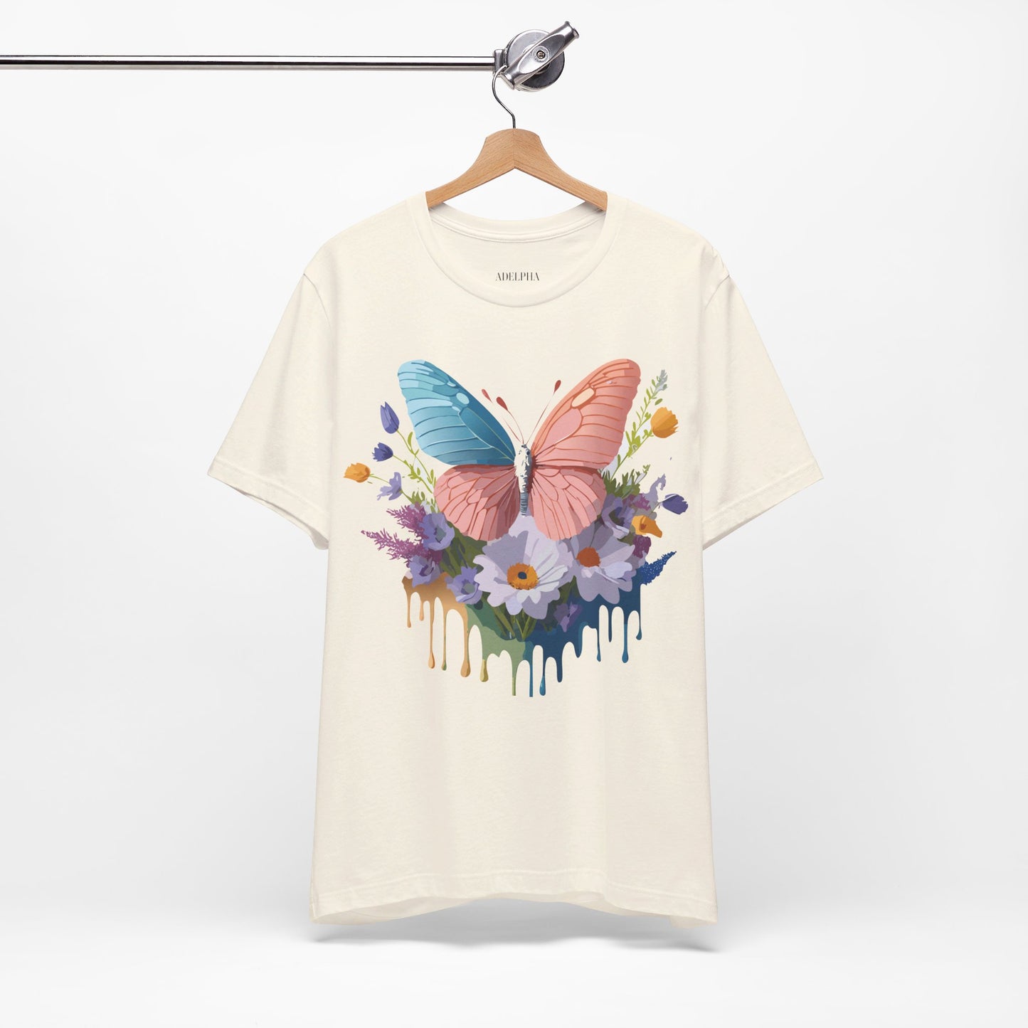 Natural Cotton Tee Shirt with Butterfly