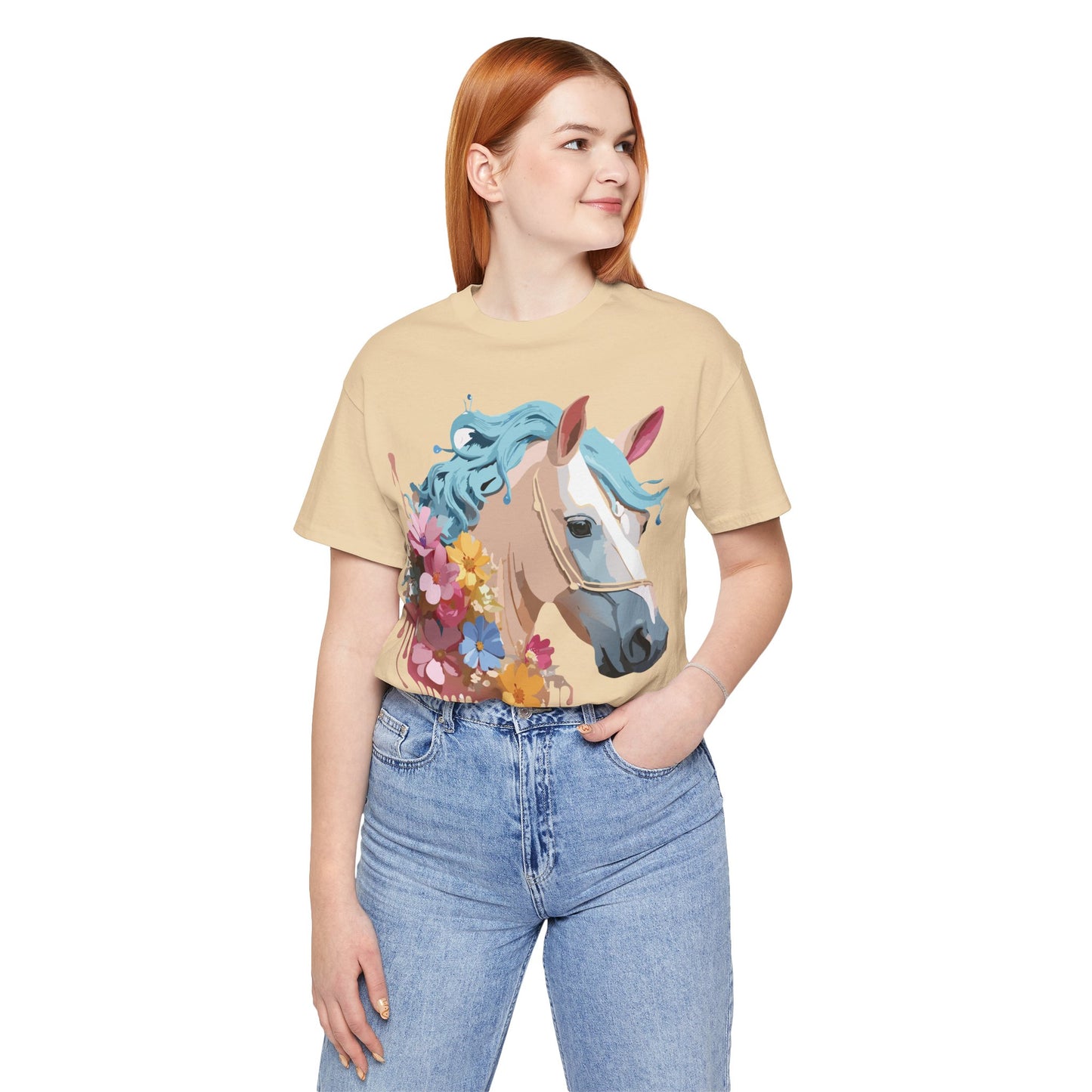 Natural Cotton Tee Shirt with Horse