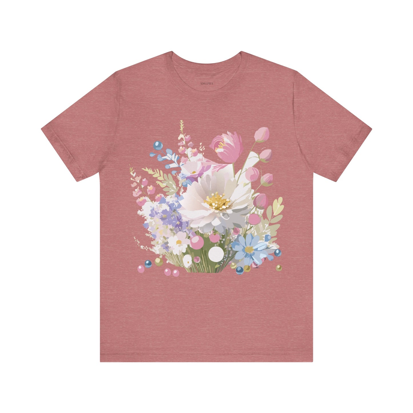 Natural Cotton Tee Shirt with Flowers