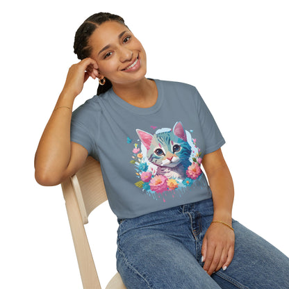 Cat Shirt Unisex Tee Kitten Cat Tee Softstyle 100 Percent Cotton Gildan 64000