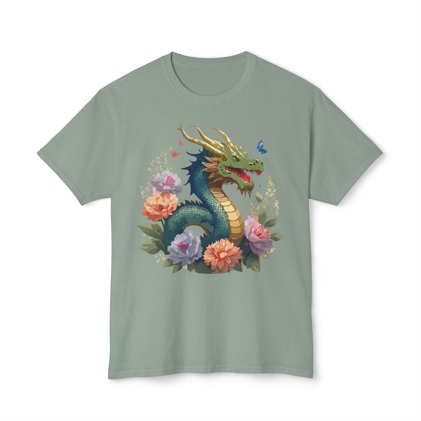 Dragon T-Shirt, Vintage Dragon Tee, Floral Tees, Dragon Art Design Shirt, Tee Shirt with Dragon 1