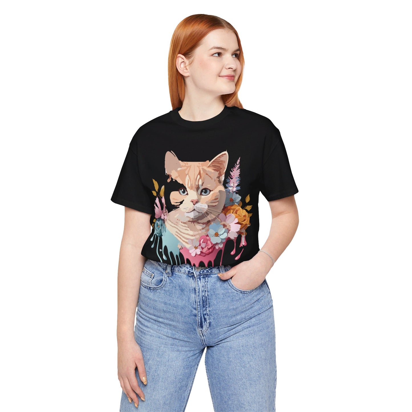 Natural Cotton Tee Shirt with Cat