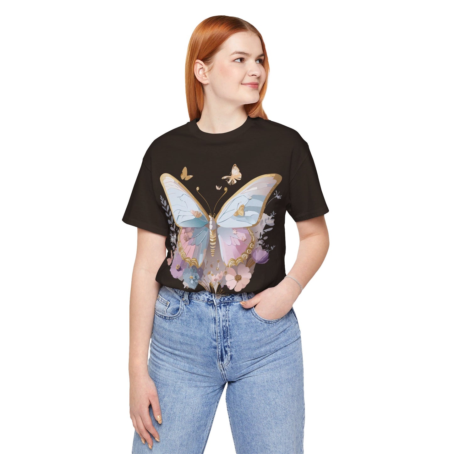 Natural Cotton Tee Shirt with Butterfly