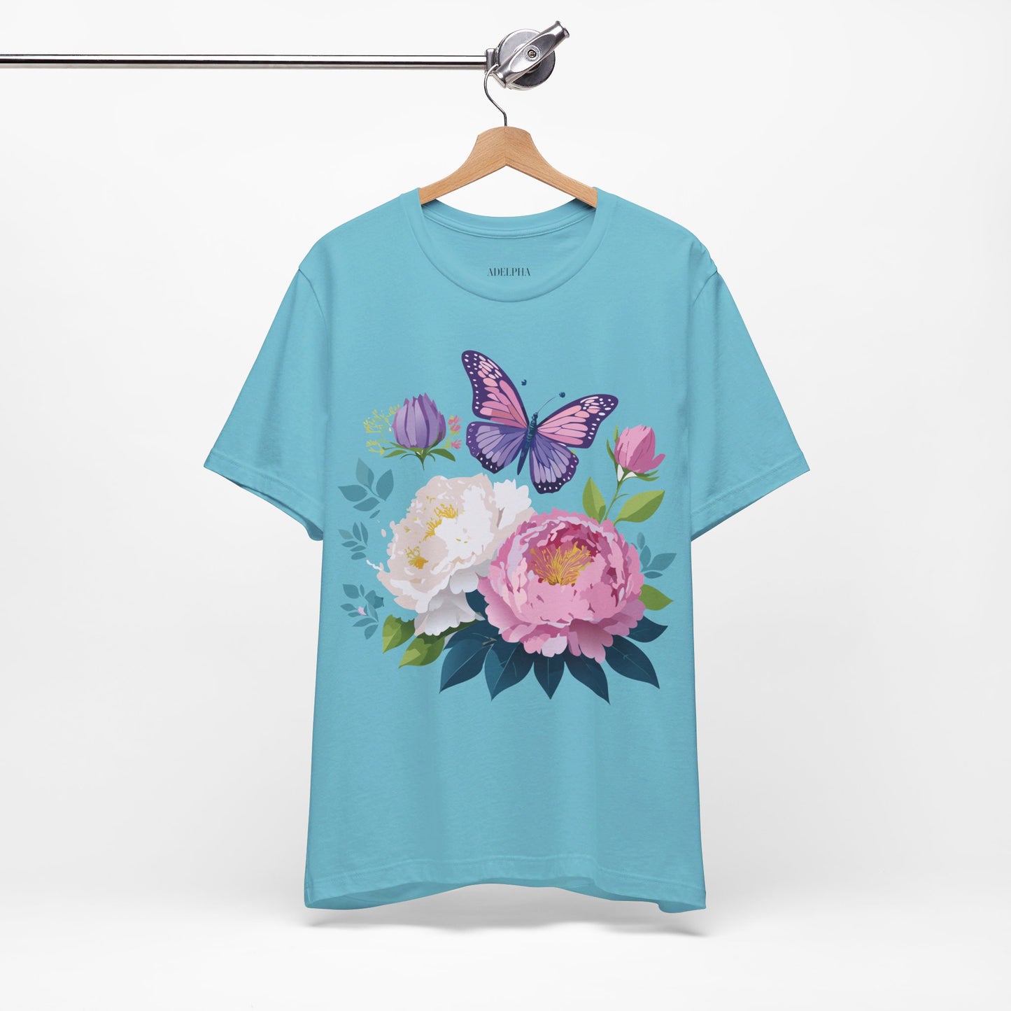 Natural Cotton Tee Shirt with Flowers