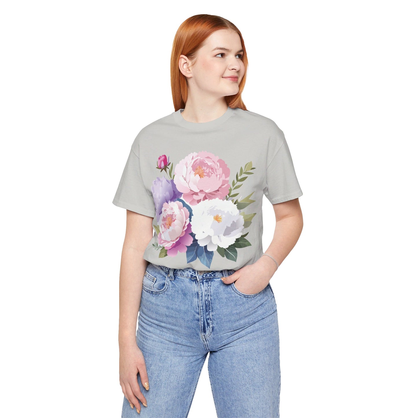 Natural Cotton Tee Shirt with Flowers