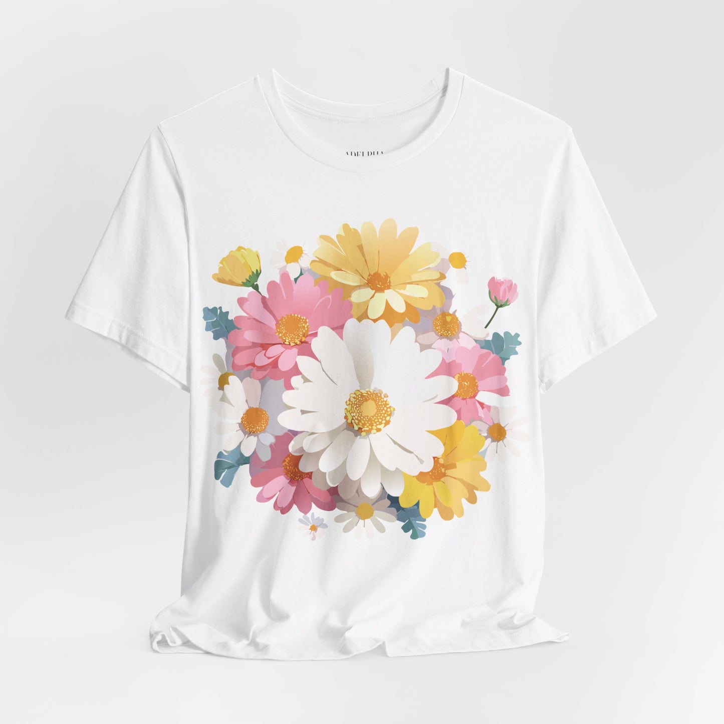 Natural Cotton Tee Shirt with Flowers