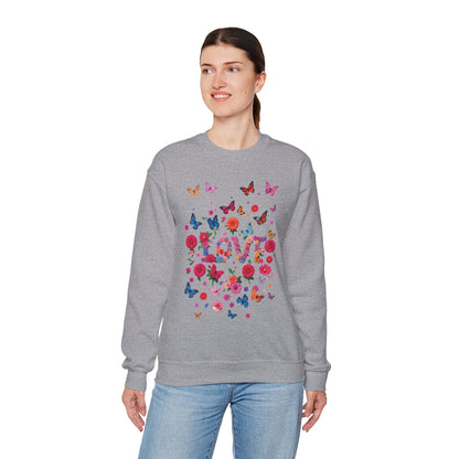Unisex Floral Love Butterfly Sweatshirt Fifty Fifty Cotton Poly Valentine Day