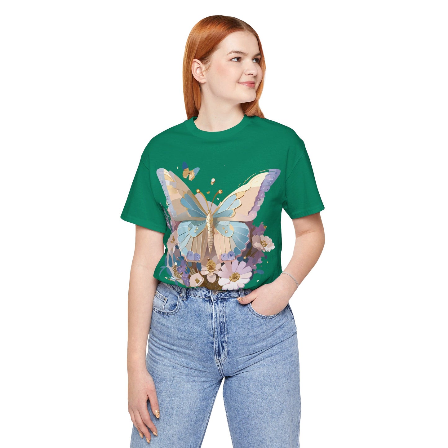 Natural Cotton Tee Shirt with Butterfly