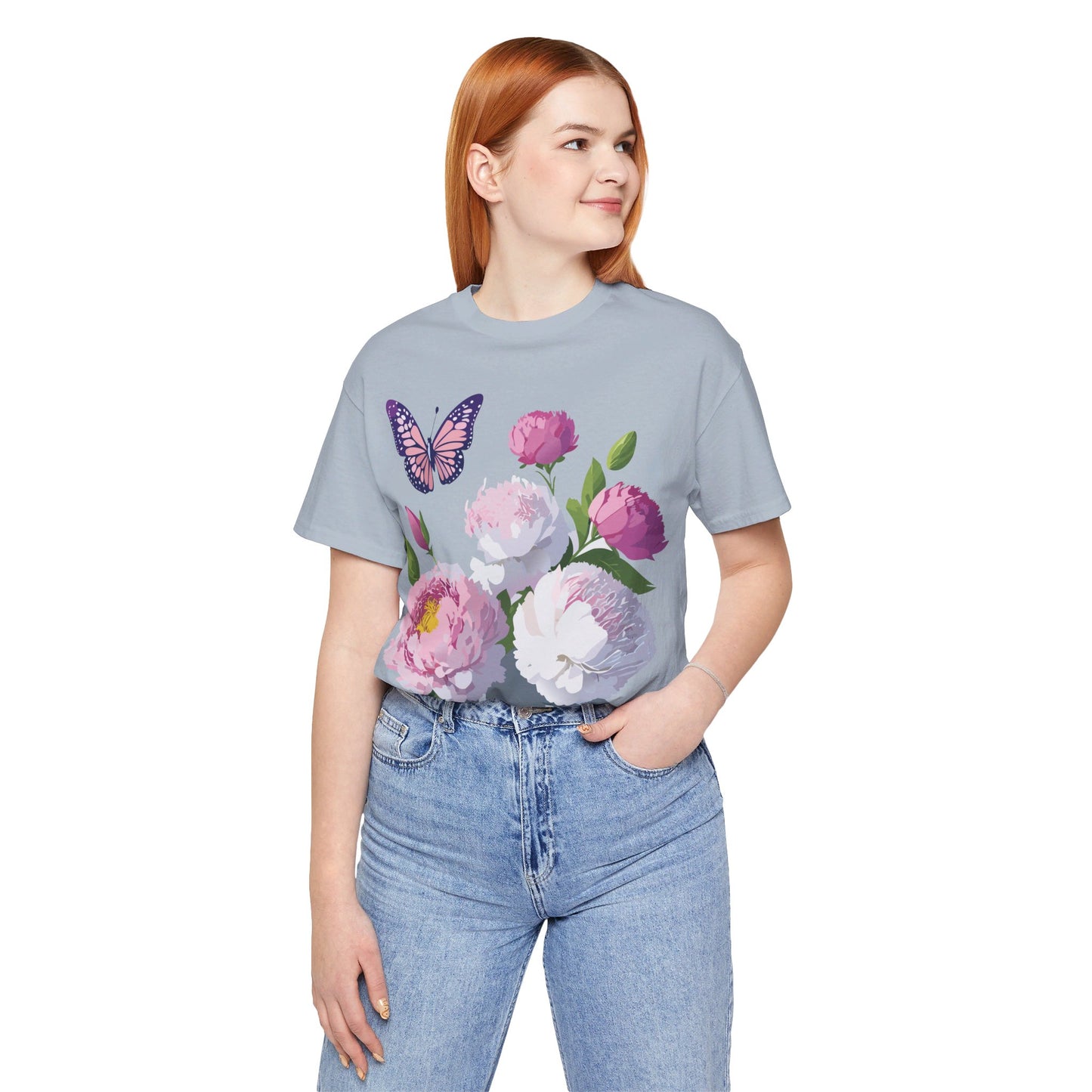 Natural Cotton Tee Shirt with Flowers