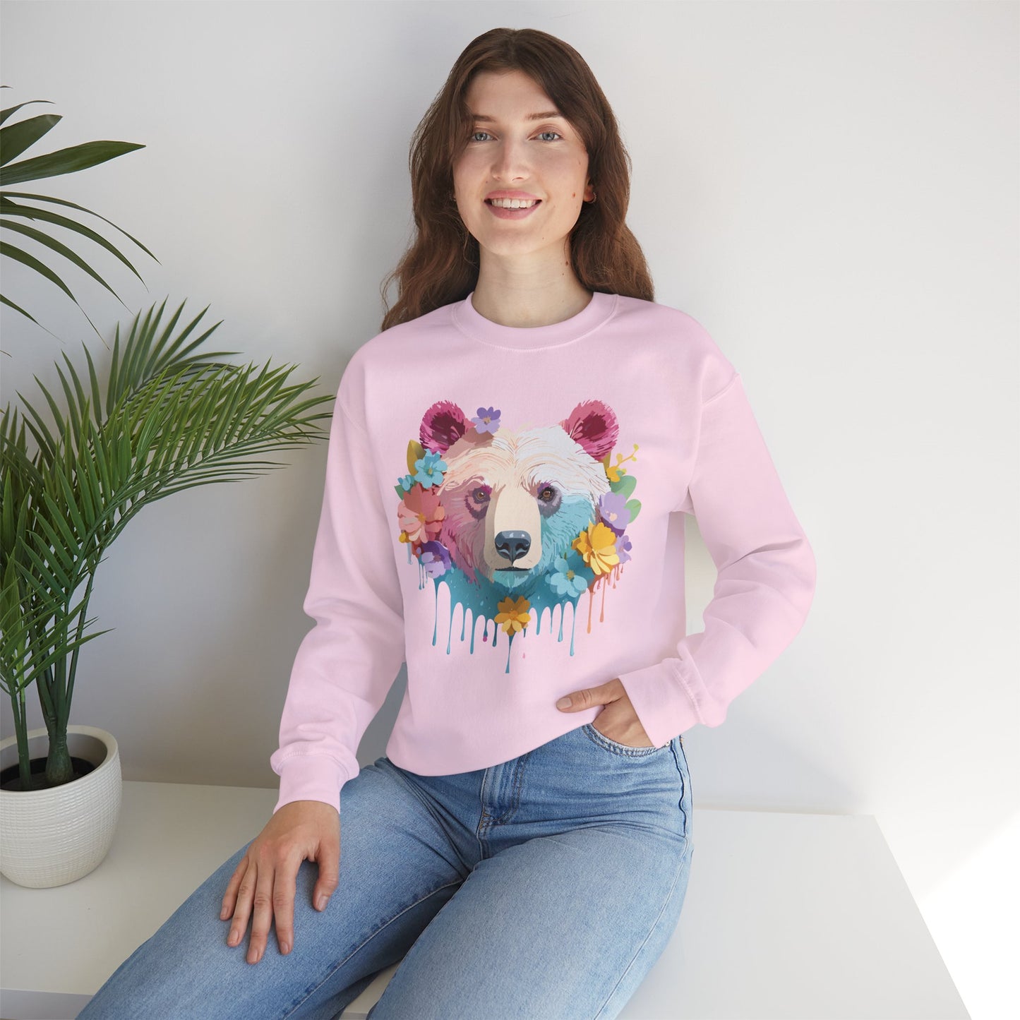 Unisex Floral Bear Sweatshirt, Animals Sweatshirt, Floral Sweatshirt, Art Design Sweatshirt