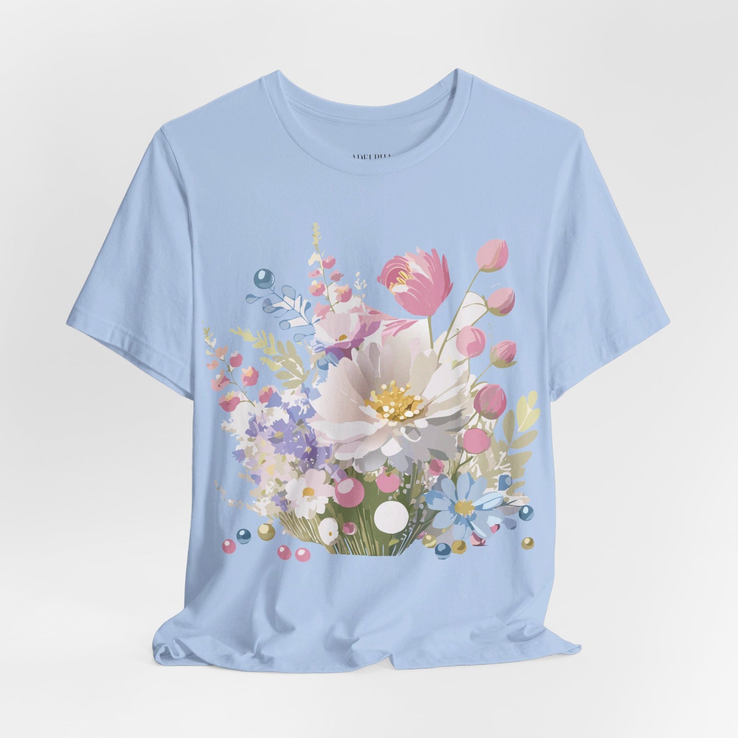 Natural Cotton Tee Shirt with Flowers