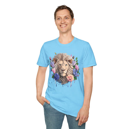 Unisex Floral Lion Tee Shirt Softstyle Gildan 64000 100 Percent Cotton