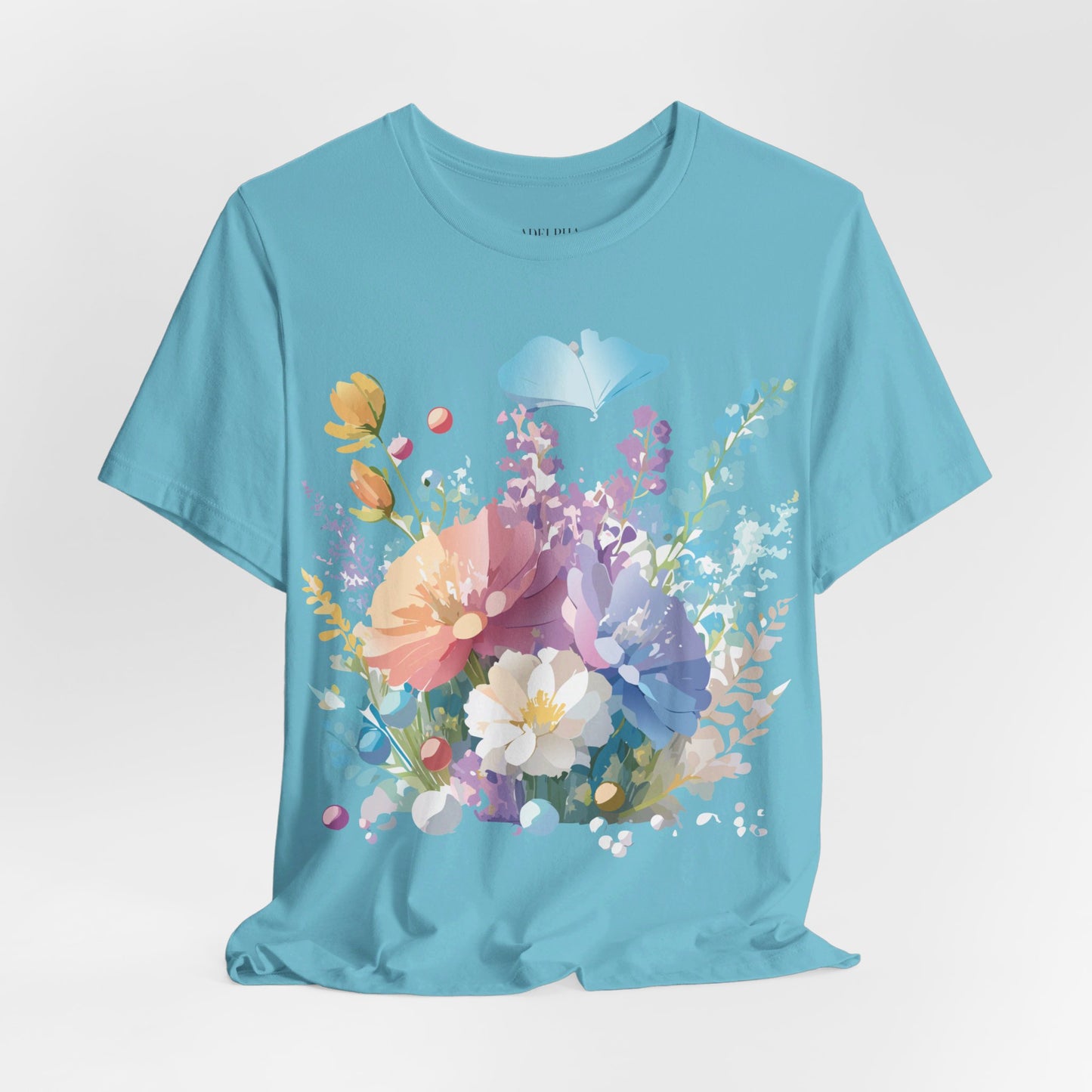 Natural Cotton Tee Shirt with Flowers