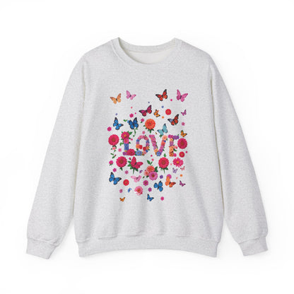 Unisex Floral Love Butterfly Sweatshirt Fifty Fifty Cotton Poly Valentine Day