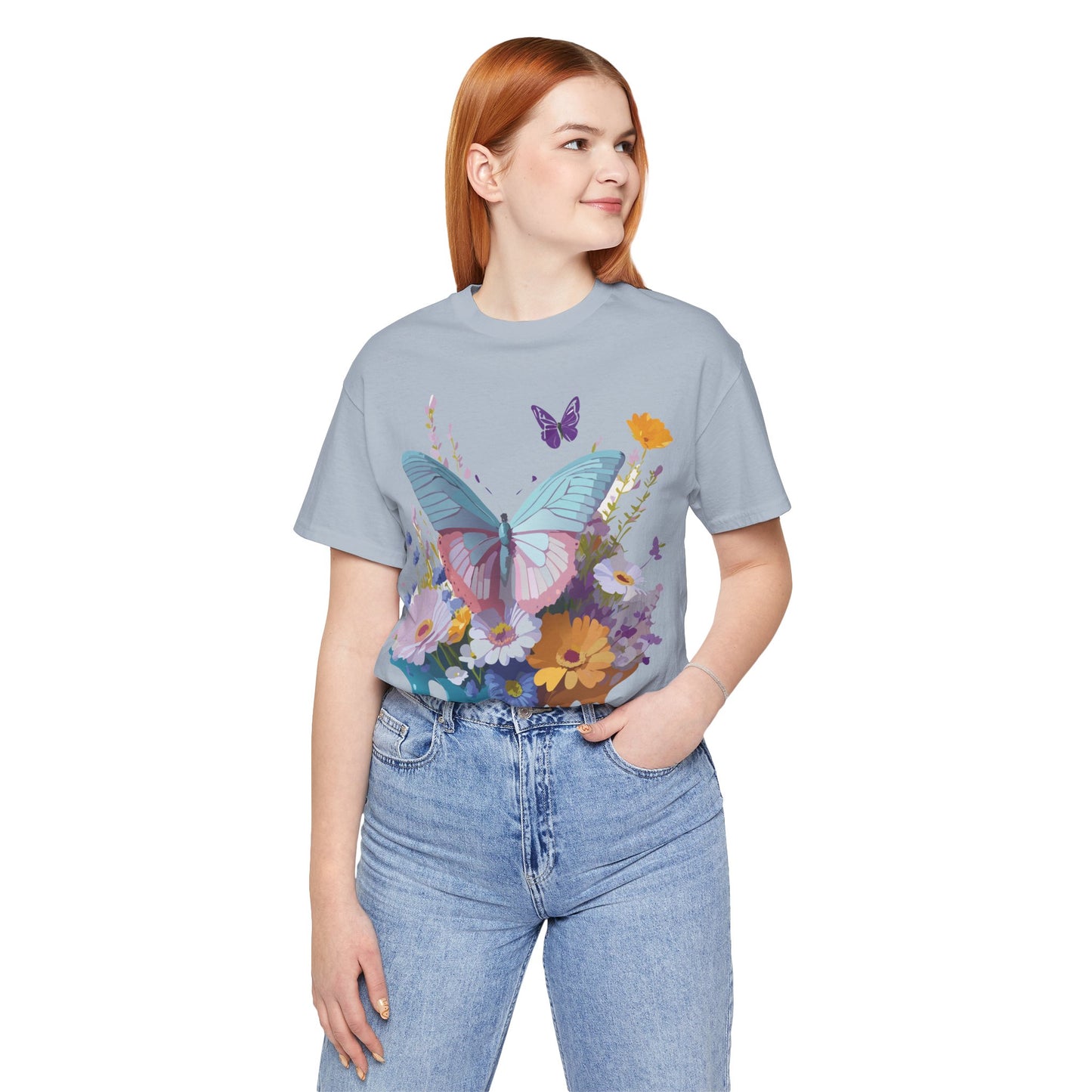 Natural Cotton Tee Shirt with Butterfly