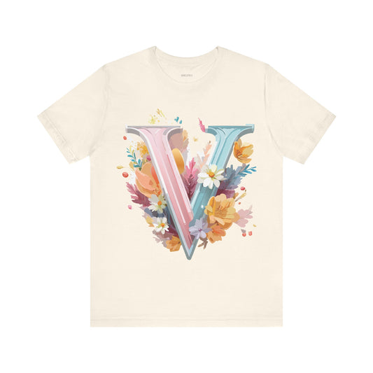 T-Shirt aus natürlicher Baumwolle – Letters Collection – V