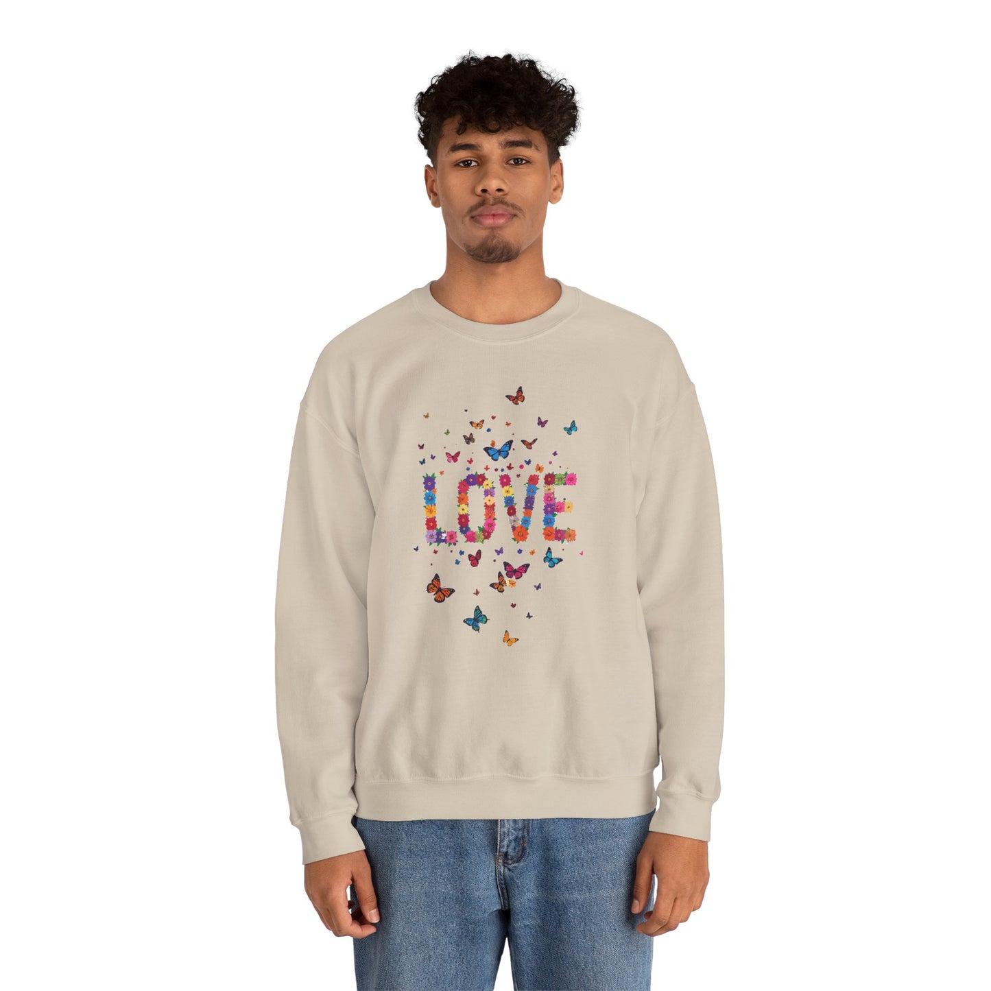 Unisex Floral Love Sweatshirt Fifty Fifty Cotton Poly Valentines Day