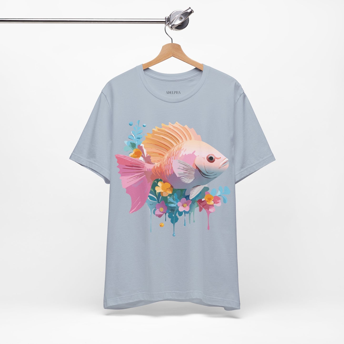 Natural Cotton Tee Shirt with Fish