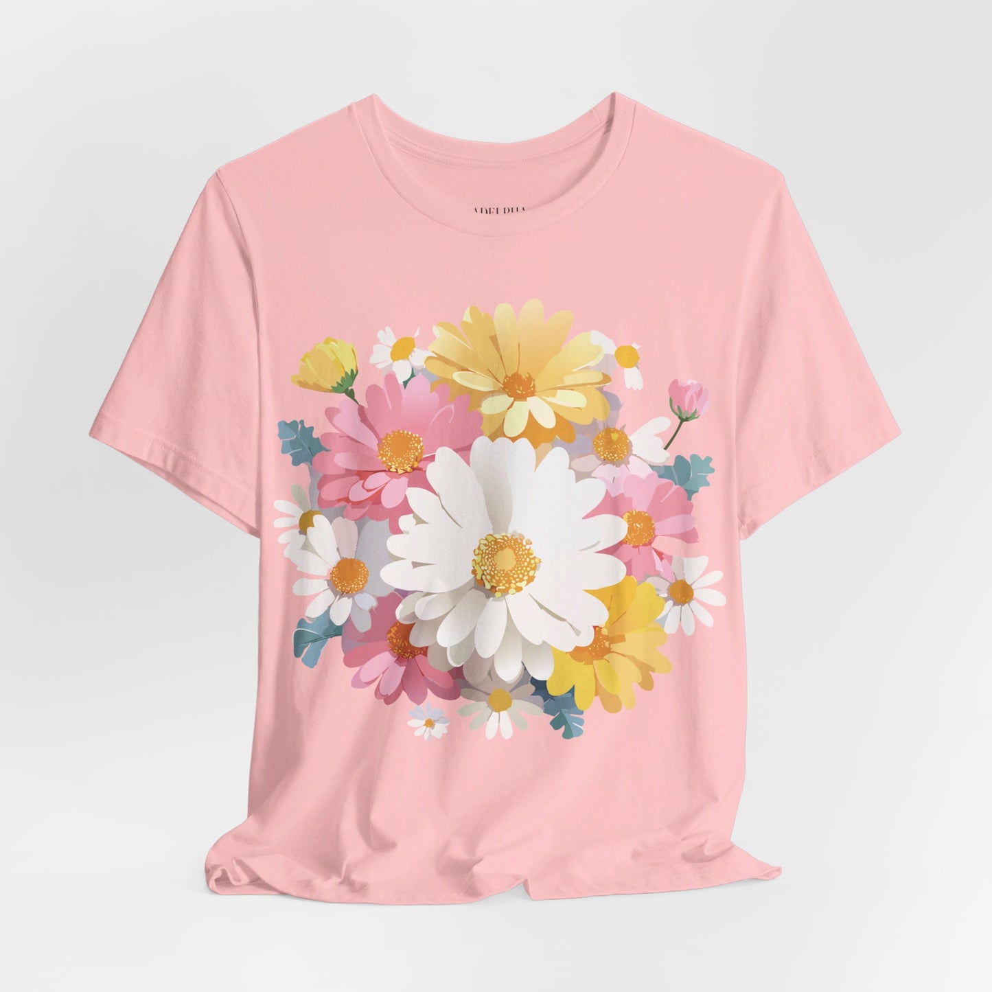 Natural Cotton Tee Shirt with Flowers