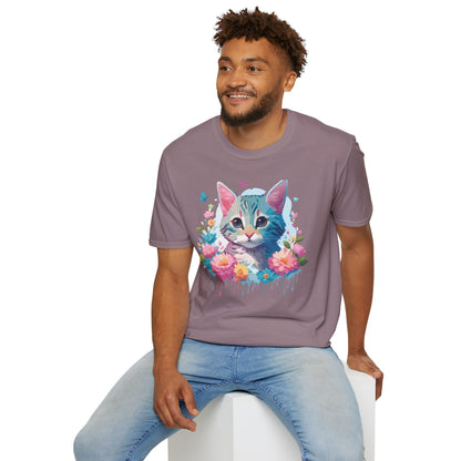 Cat Shirt Unisex Tee Kitten Cat Tee Softstyle 100 Percent Cotton Gildan 64000