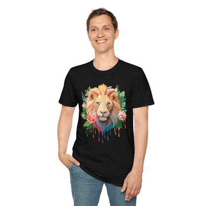 Gildan Unisex Lion Shirt Floral Lion Tee Animal Print Softstyle Tee
