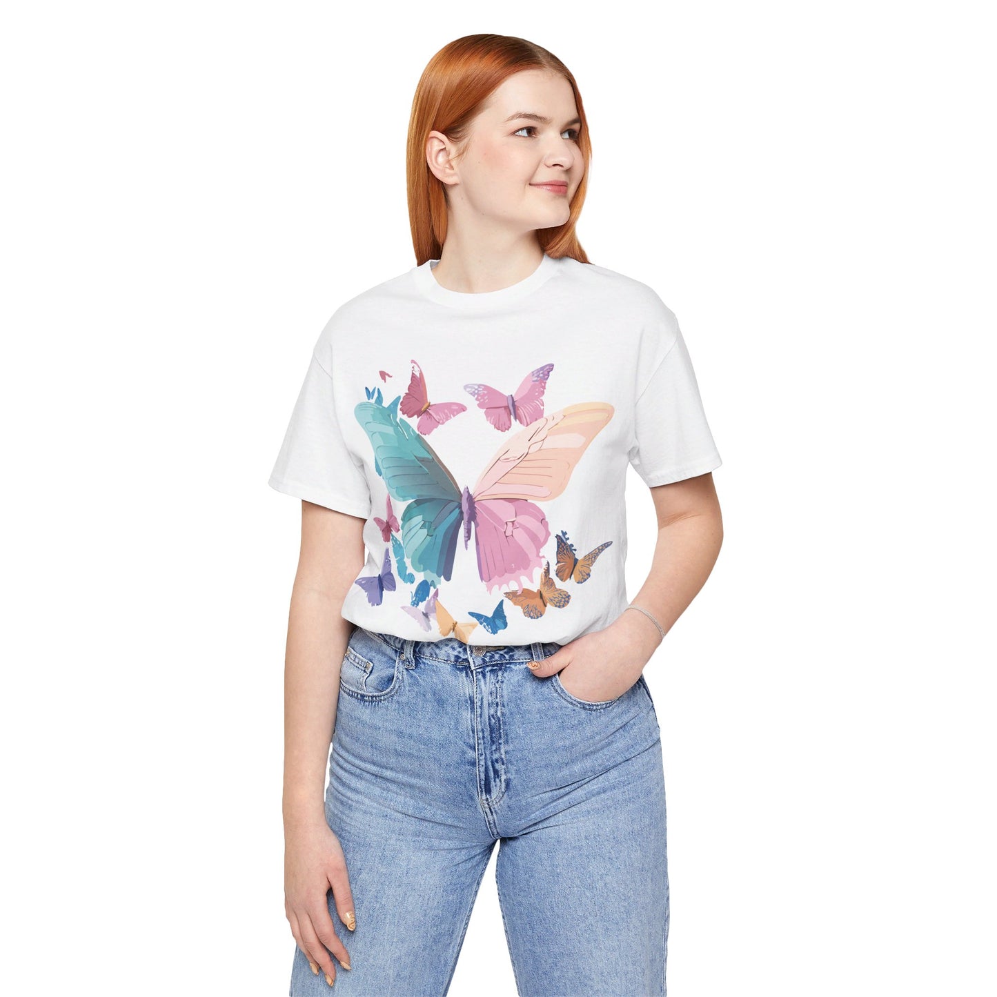 Natural Cotton Tee Shirt with Butterfly