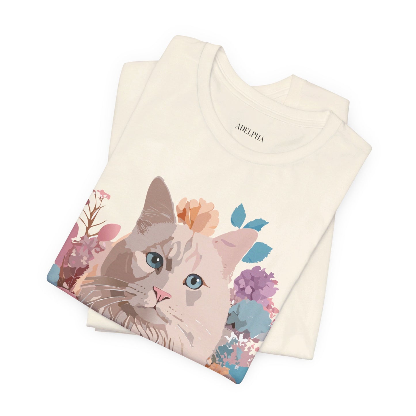 Natural Cotton Tee Shirt with Cat