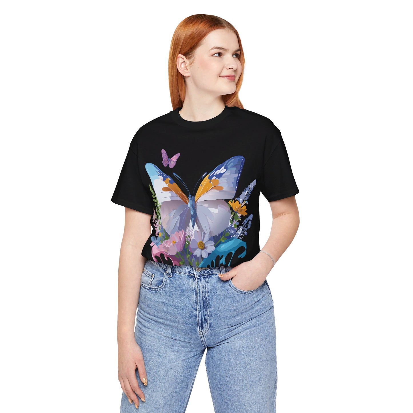 Natural Cotton Tee Shirt with Butterfly