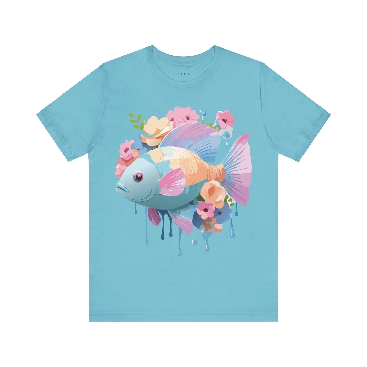 Natural Cotton Tee Shirt with Fish