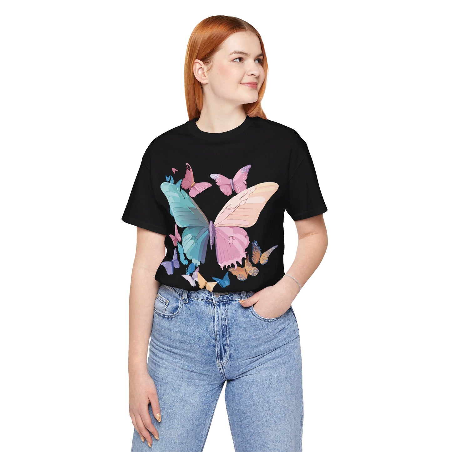 Natural Cotton Tee Shirt with Butterfly