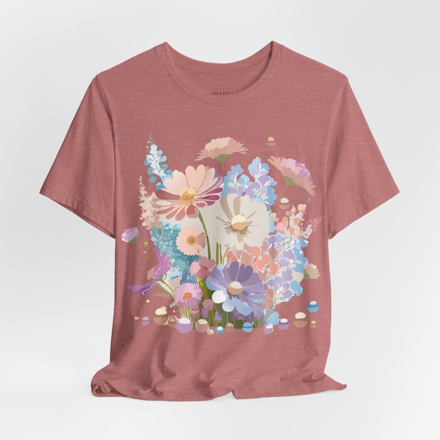 Natural Cotton Tee Shirt with Flowers