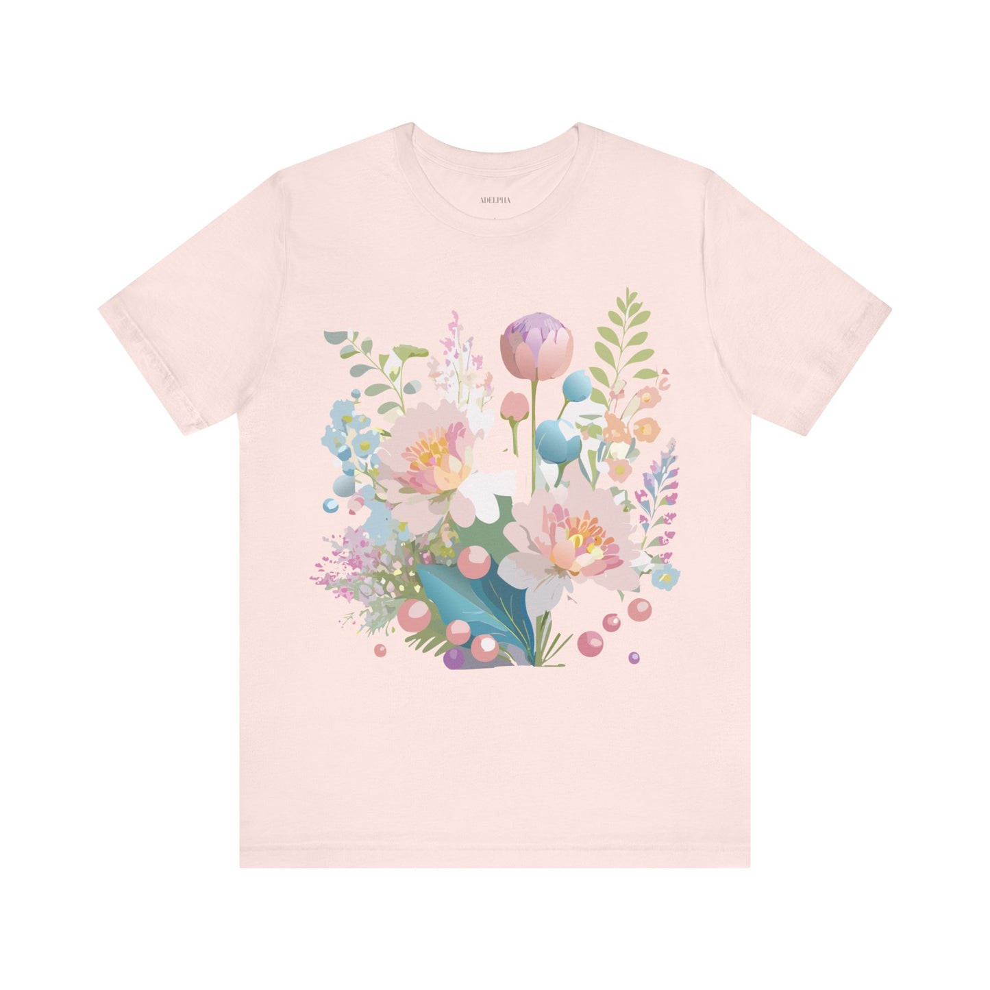 Natural Cotton Tee Shirt with Flowers