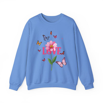 Unisex Floral Love Sweatshirt Valentines Day Cotton Poly Blend Butterfly