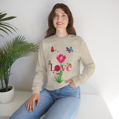 Unisex Floral Love Sweatshirt Floral Butterfly Design Cotton Poly Valentines Day
