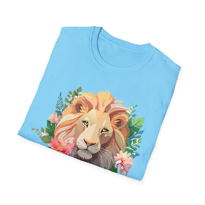 Gildan Unisex Lion Shirt Floral Lion Tee Animal Print Softstyle Tee