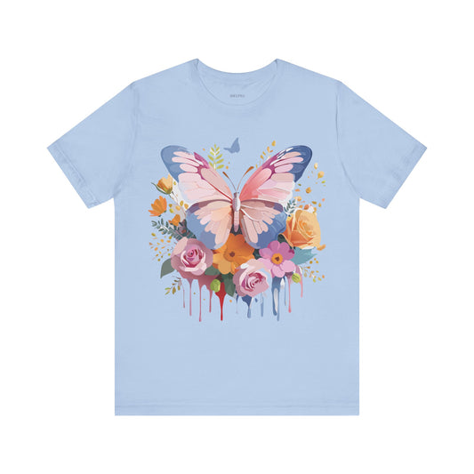 Natural Cotton Tee Shirt with Butterfly