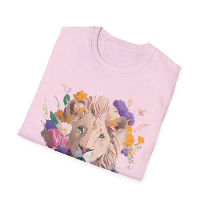 Unisex Lion Shirt Floral Lion Tee Softstyle 64000 Gildan Cotton Tee