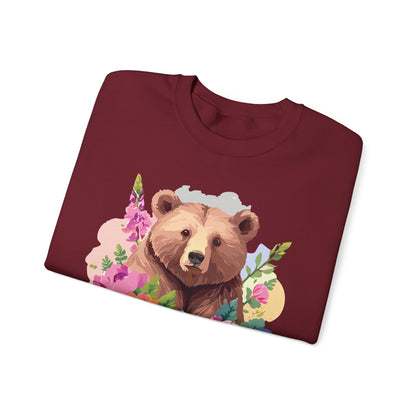 Unisex Floral Bear Sweatshirt With Art Design Animals Print Graphic