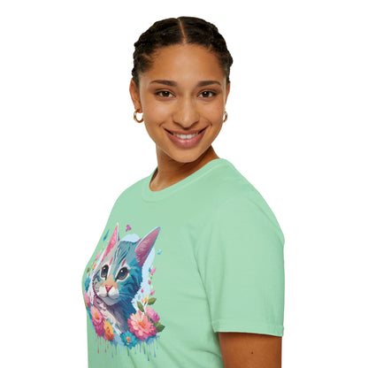 Cat Shirt Unisex Tee Kitten Cat Tee Softstyle 100 Percent Cotton Gildan 64000