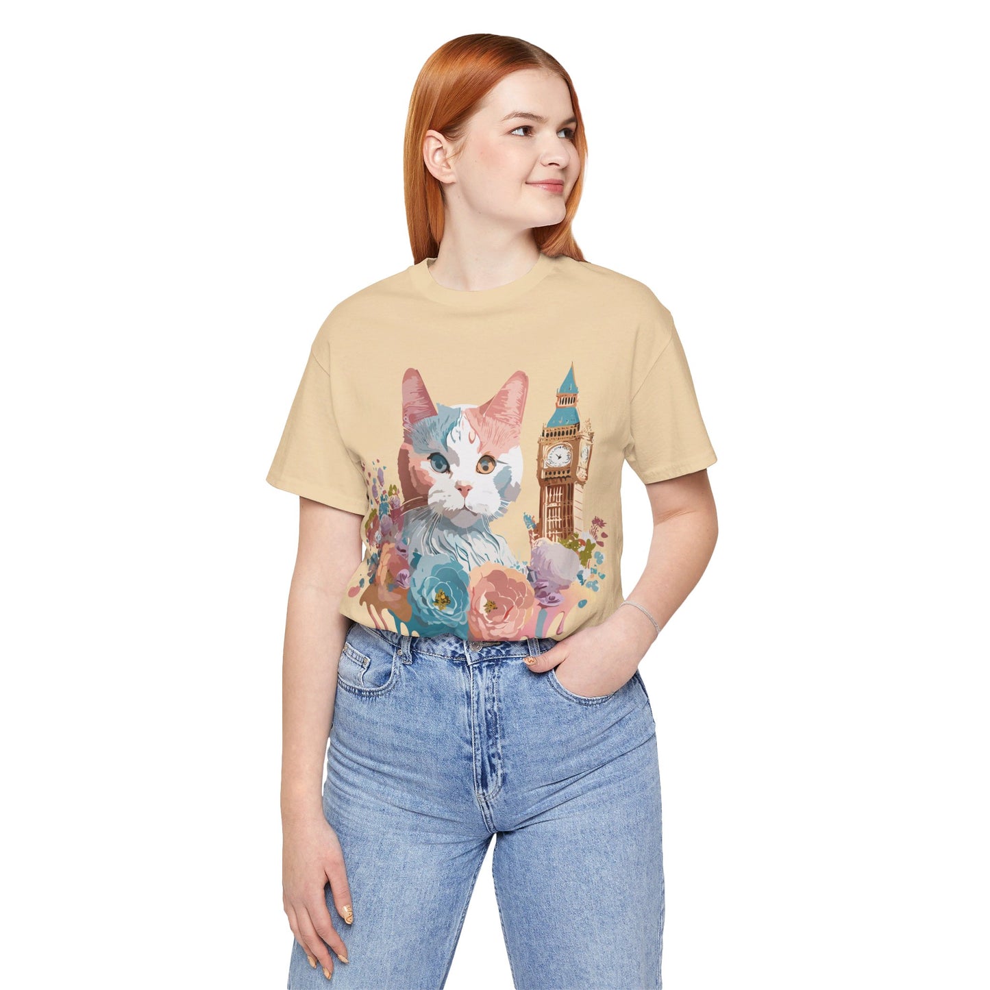 Natural Cotton Tee Shirt with Cat