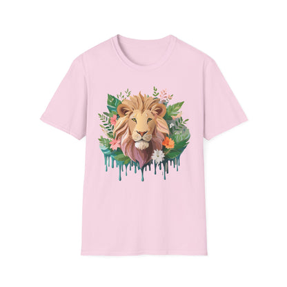 Lion Shirt Unisex Floral Lion Tee Animal Print Short Sleeve Tee