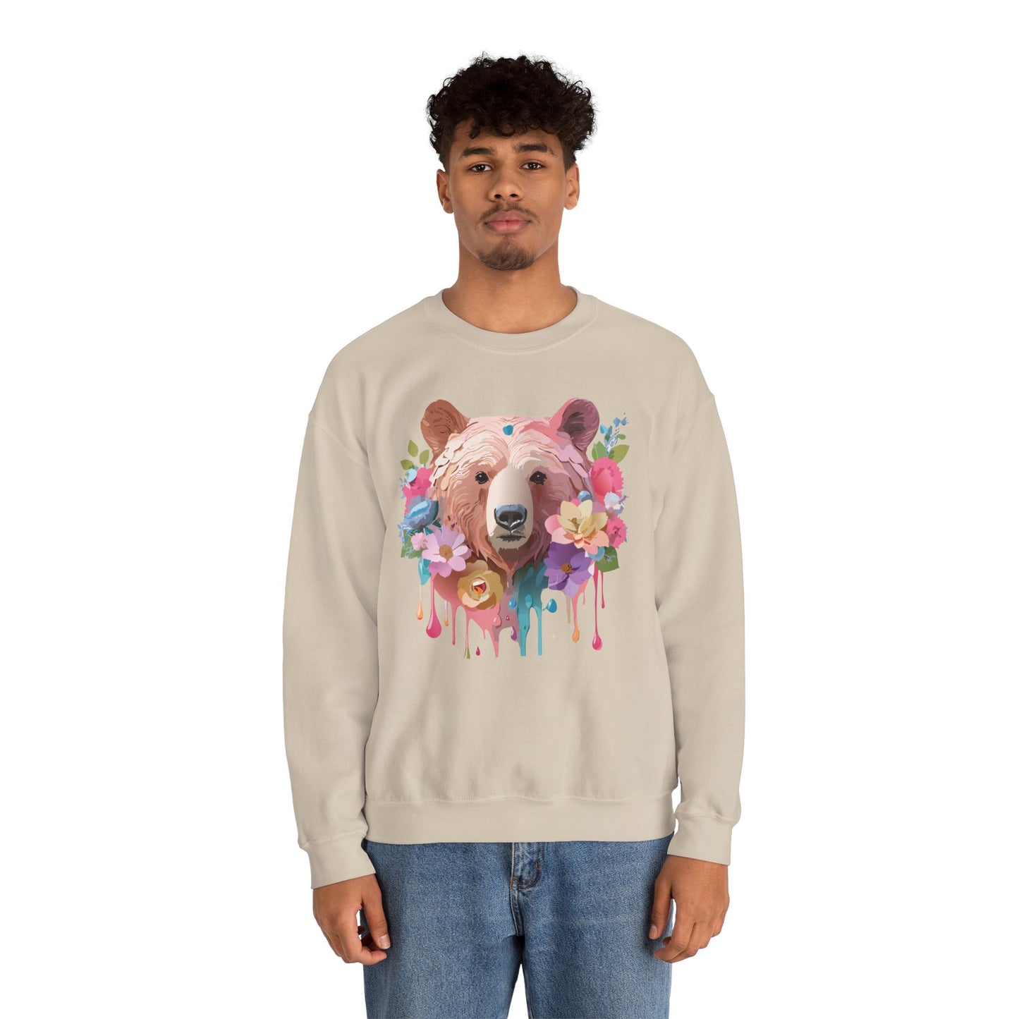 Unisex Floral Bear Sweatshirt, Animals Sweatshirt, Floral Sweatshirt, Art Design Sweatshirt