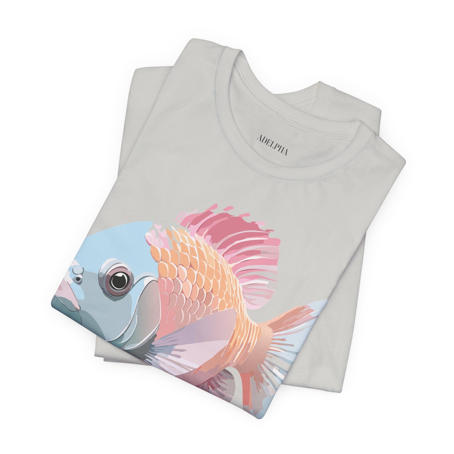 Natural Cotton Tee Shirt with Fish