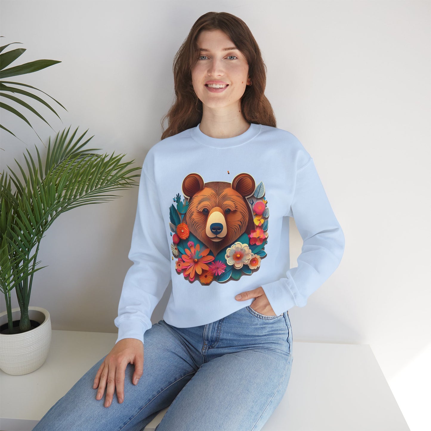 Unisex Floral Bear Sweatshirt, Animals Sweatshirt, Floral Sweatshirt, Art Design Sweatshirt