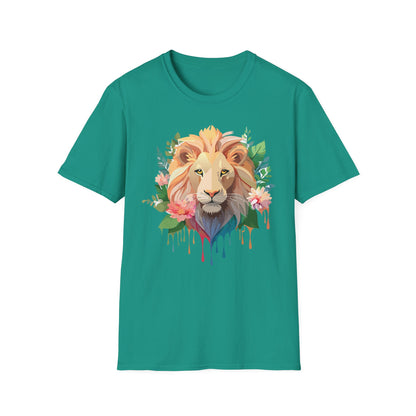 Gildan Unisex Lion Shirt Floral Lion Tee Animal Print Softstyle Tee