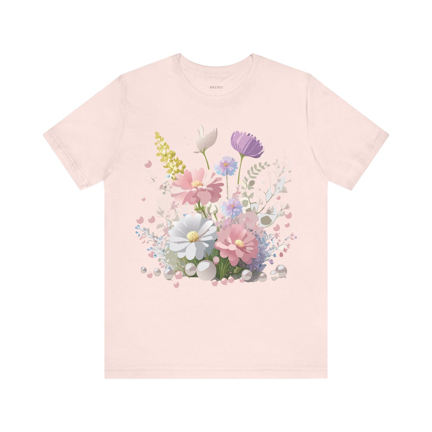 Natural Cotton Tee Shirt with Flowers