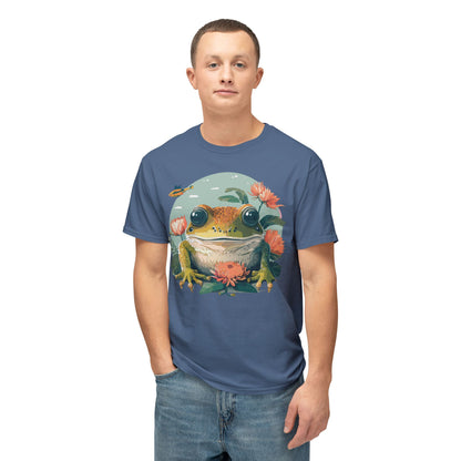 Vintage Frog Art T Shirt With Floral Full Color Print Unisex Tee