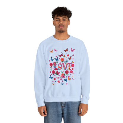 Unisex Floral Love Butterfly Sweatshirt Fifty Fifty Cotton Poly Valentine Day