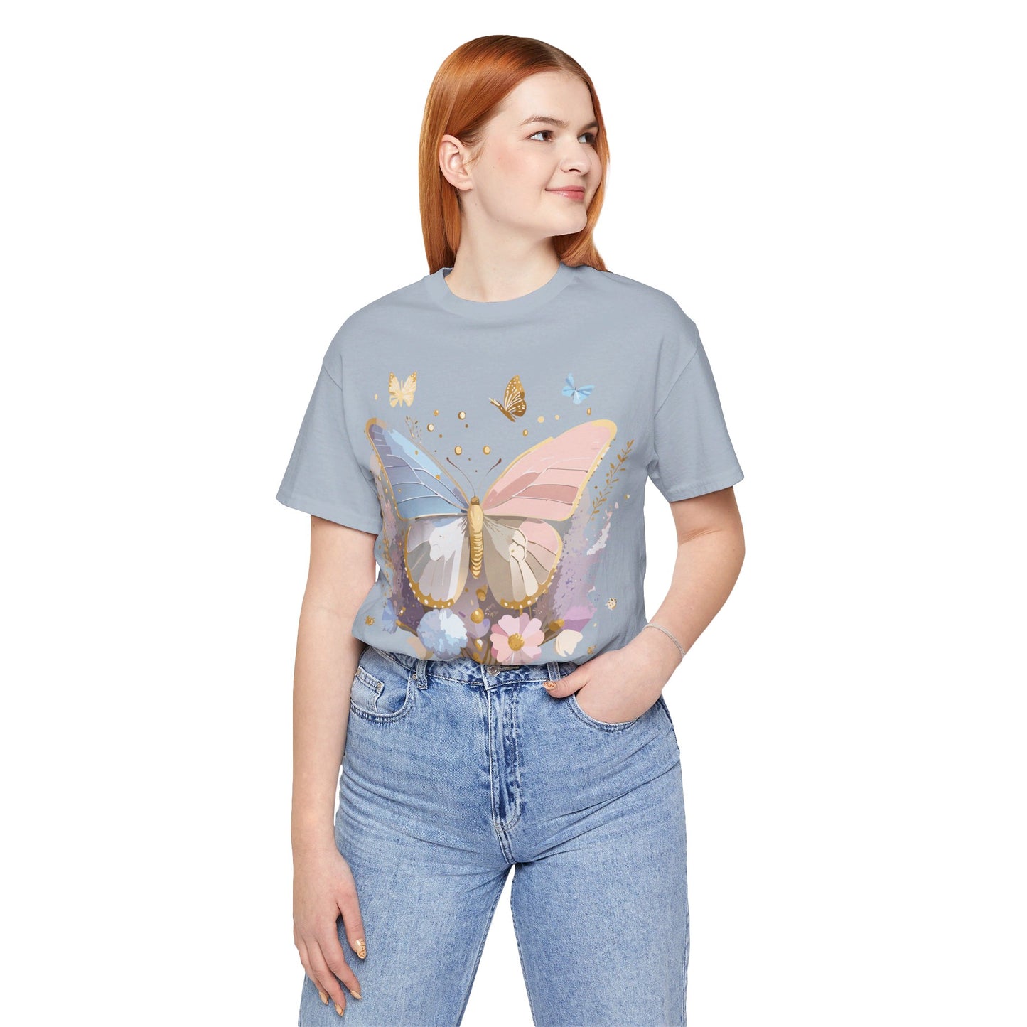 Natural Cotton Tee Shirt with Butterfly