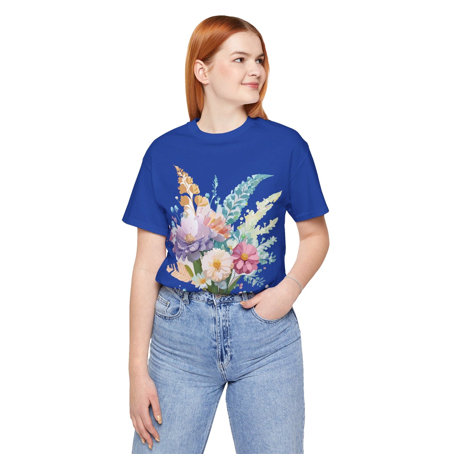 Natural Cotton Tee Shirt with Flowers